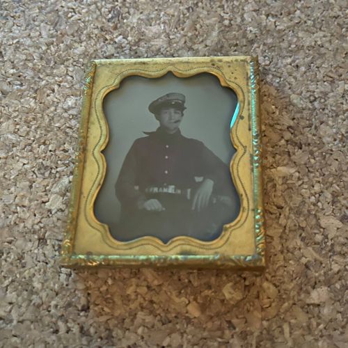 Framed glass plate photograph formerly owned by Ruth Sprague, New Haven, Connecticut, of an unknown young man
