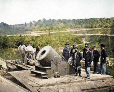 U.S. siege mortar (artillery) at Petersburg, Virginia, 1864, colorized photo