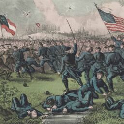 Detail of a colorized print depicting the Second Battle of Corinth, October 4, 1862, during the American Civil War